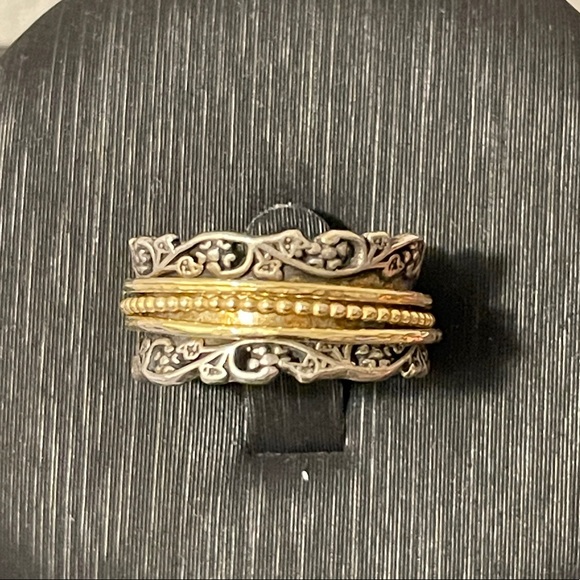 PZ Israel Sterling Silver Floral Spinner Ring Band - Picture 4 of 10